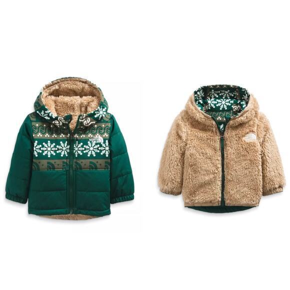 The North Face Baby 0-3M Reversible Mount Chimbo Full-Zip Hooded‎ Jacket Green - Picture 1 of 9